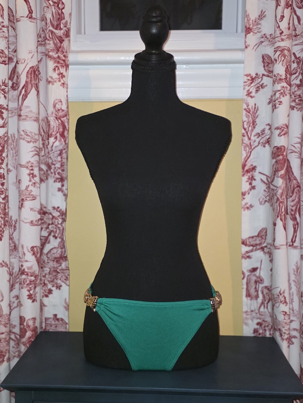 Emerald Green Bikini Bottom Gold Jeweled Hardware